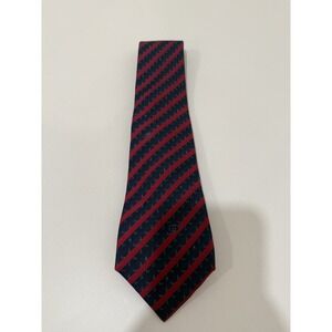 Vintage Kids Gucci Silk Necktie Dark Navy Red Diagonal Stripe Pattern 3.5"X48"